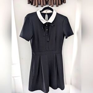 Women's Black Midi dress with white collar and bow - Size US M